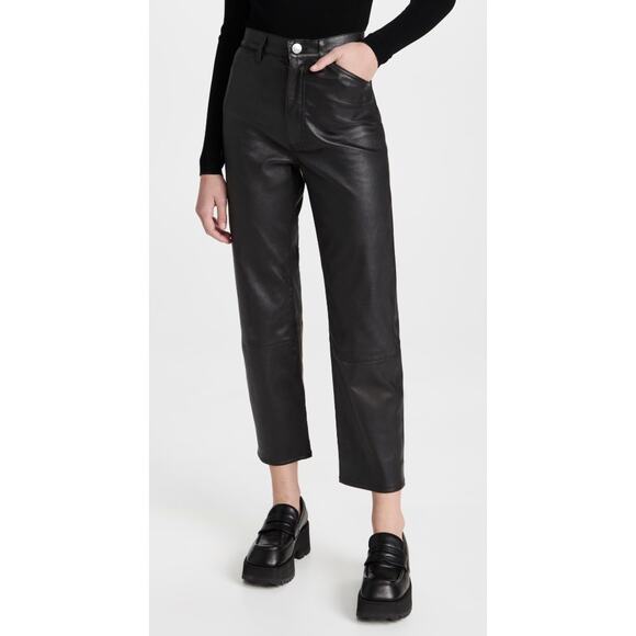 SPRWMN Straight Leg Lambskin Leather Pants in Black - Picture 3 of 10
